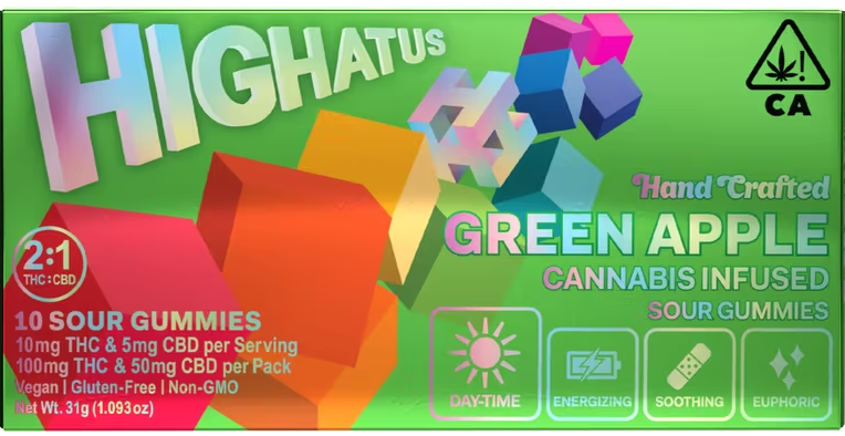 HIGHATUS GREEN APPLE CBD SOUR GUMMIES 10PK
